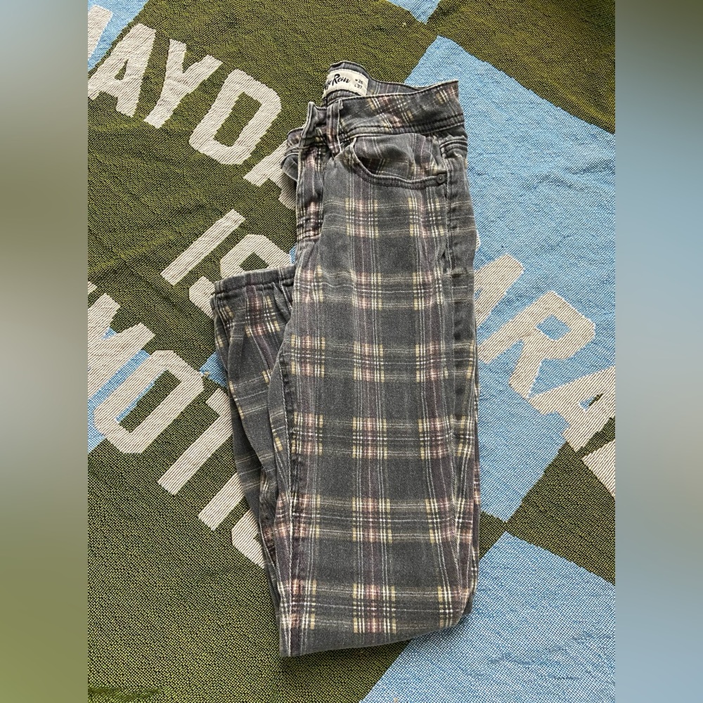 Grey Yellow Pink Plaid Jeans